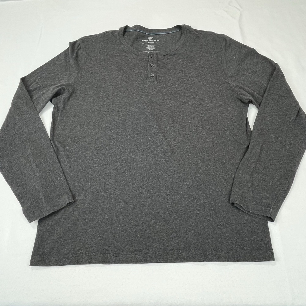 Mack Weldon Shirt Mens XL Henley Long Sleeve T Pima Cotton‎ Gray